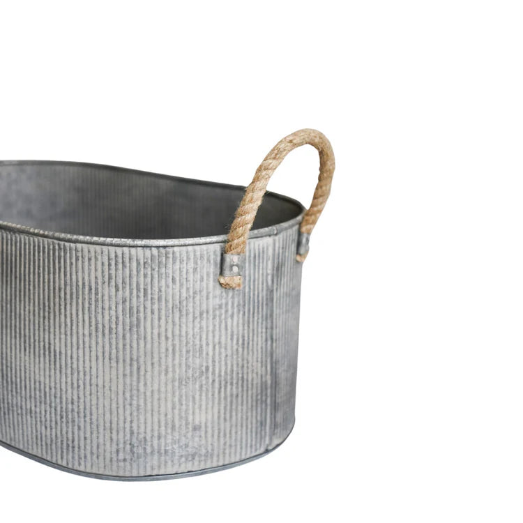 Galvanised Outdoor Troughs with Rope Handle - Set of Two