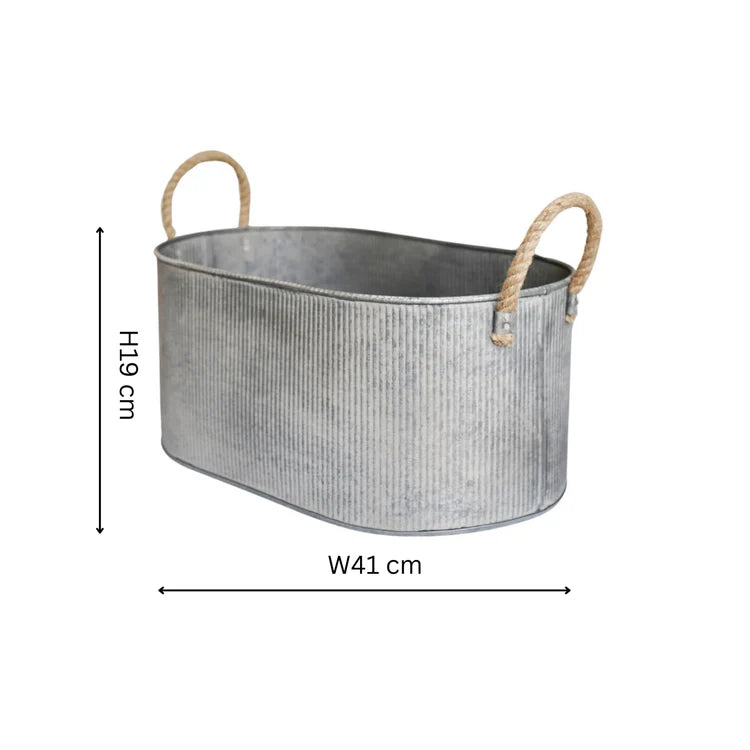 Galvanised Outdoor Troughs with Rope Handle - Set of Two