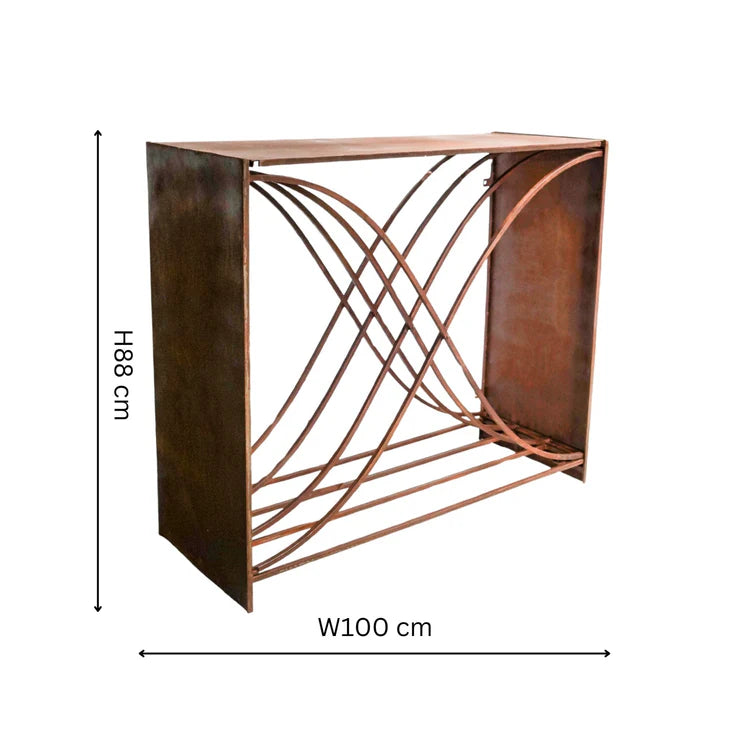 Outdoor X-Shaped Log Storage - Rust