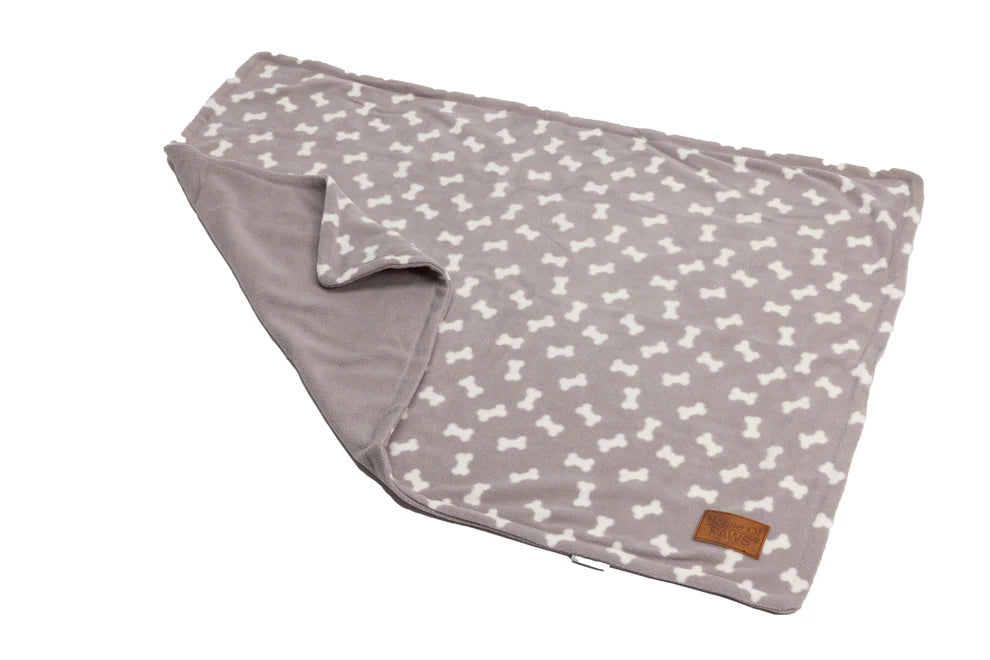 Grey Bone Print Fleece Puppy Blanket