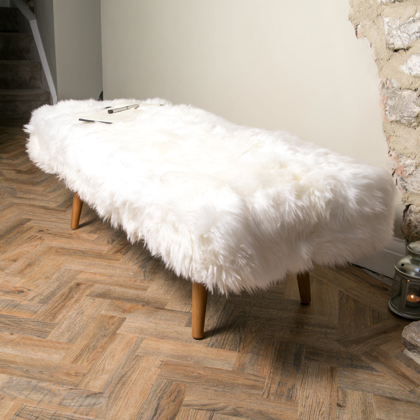 Shearling White Sheepskin Bench