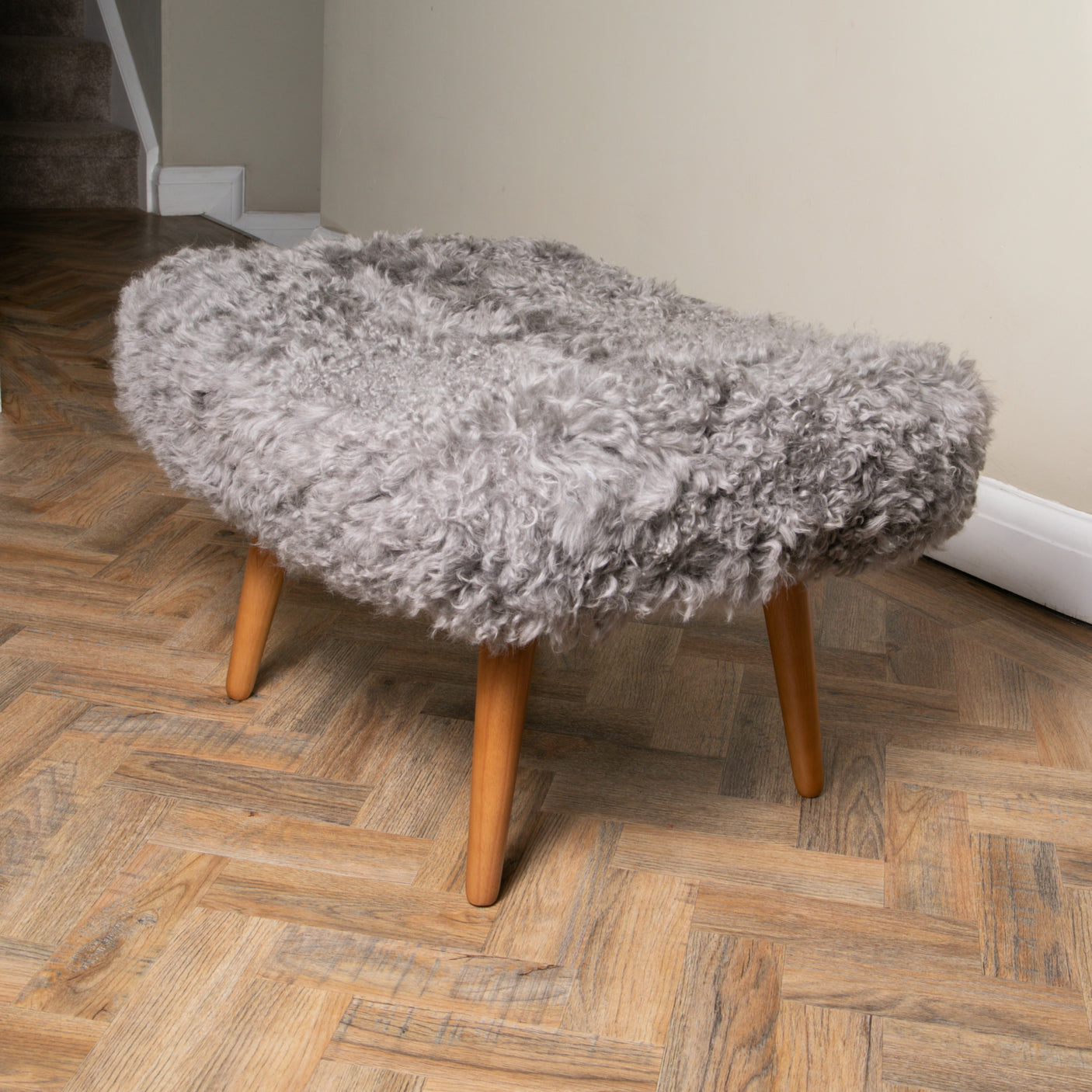 Grey Shearling Sheepskin Footstool