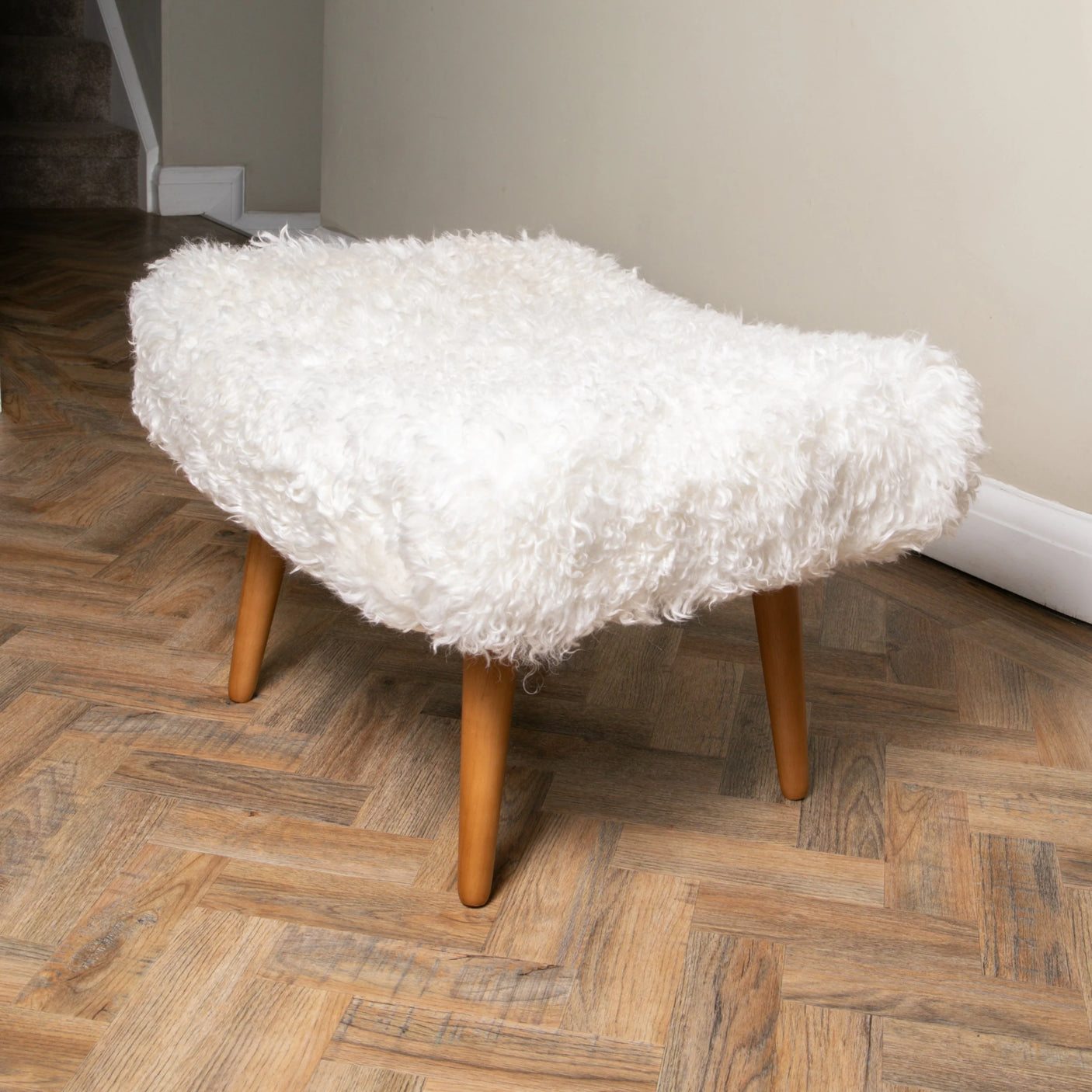 White Shearling Sheepskin Footstool