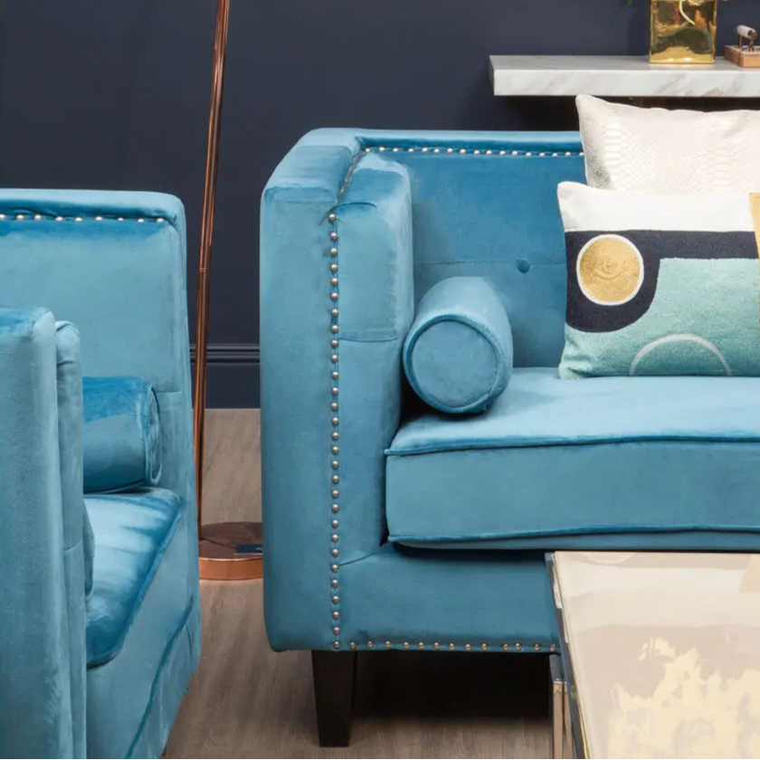 Calisa Two Seater Blue Velvet Sofa