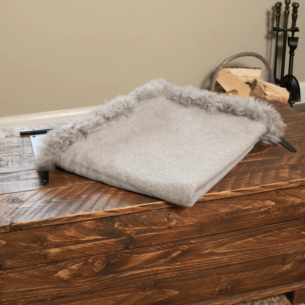 Woven Grey Wool Blanket With Sheepskin Trim