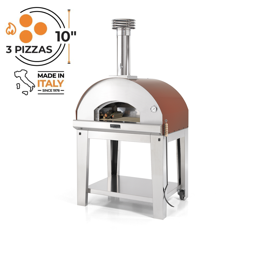 Fontana Mangiafuoco Rosso Wood Pizza Oven Including Trolley