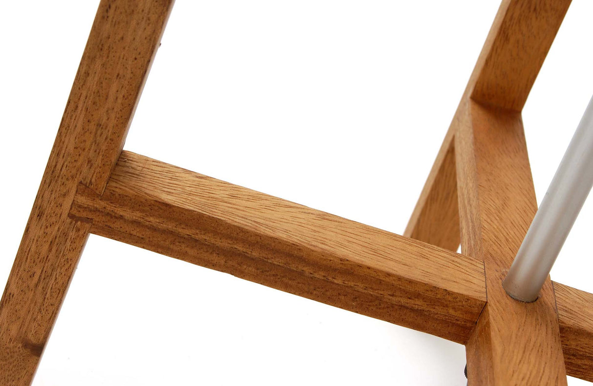 Close-up of a wooden lamp stand with a white background