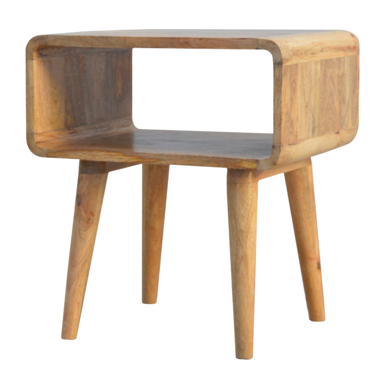 Curved Oak-ish Open Bedside Table