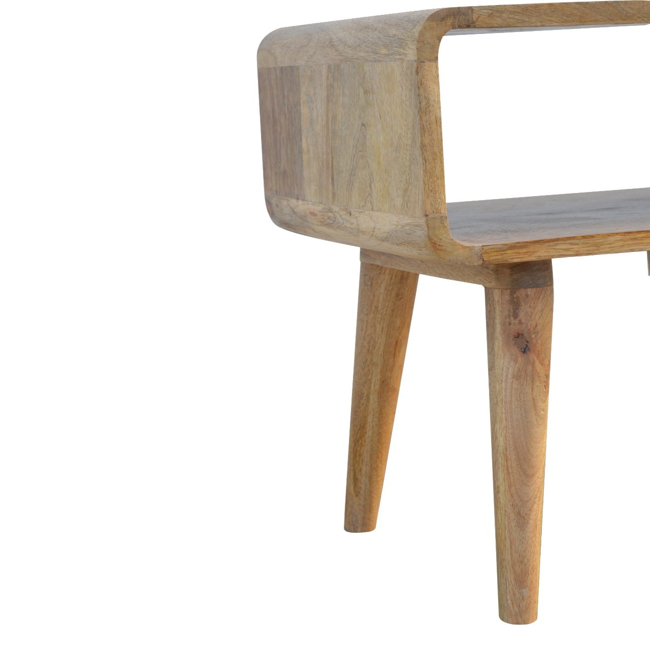 Curved Oak-ish Open Bedside Table
