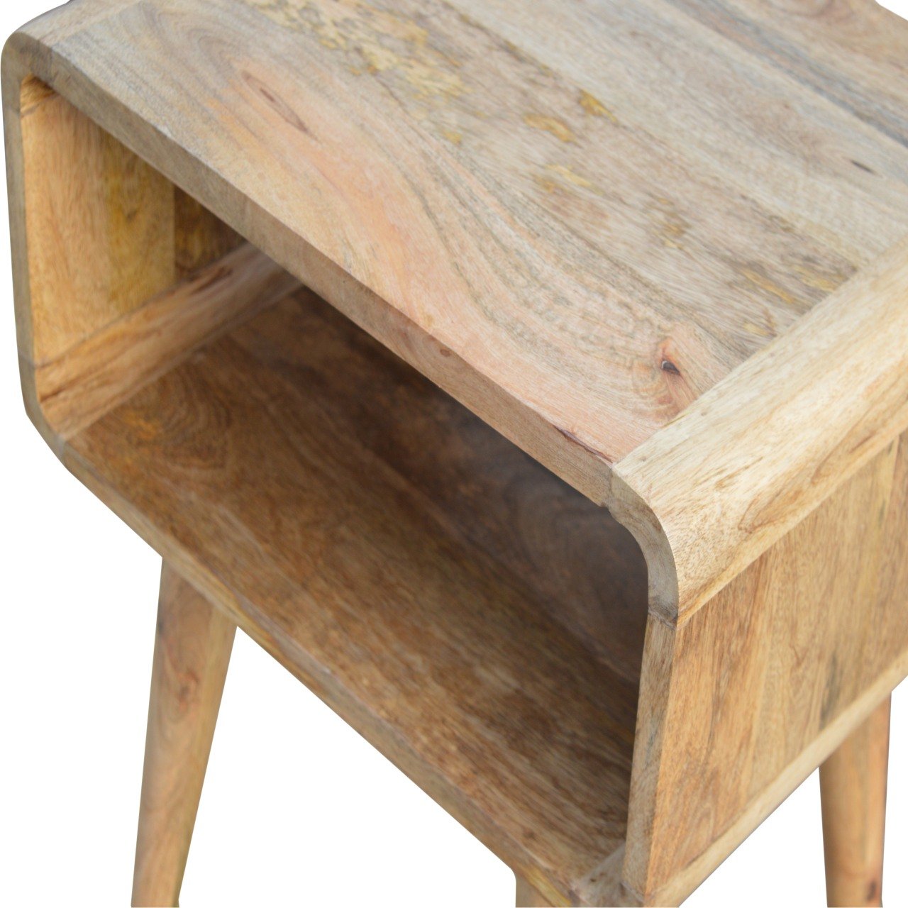 Curved Oak-ish Open Bedside Table