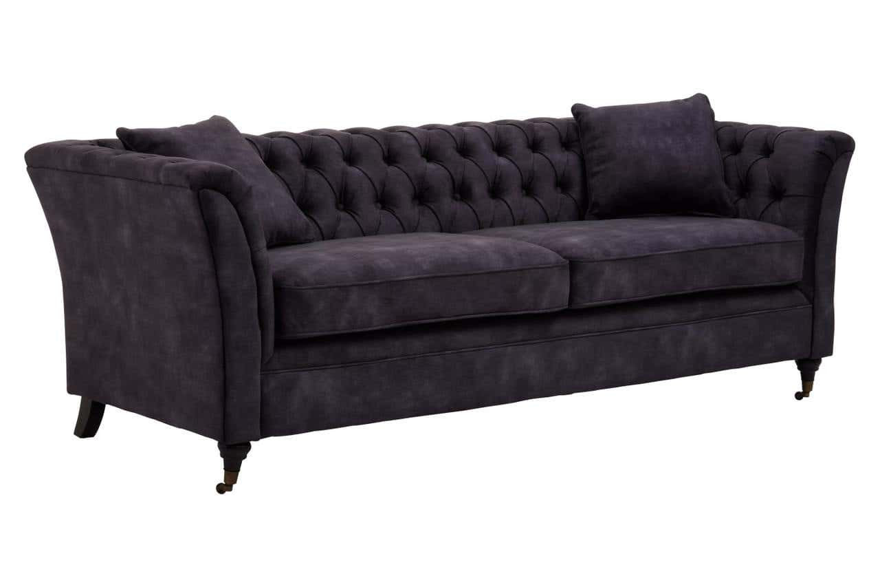 Lucinda Three Seater Grey Velvet Sofa