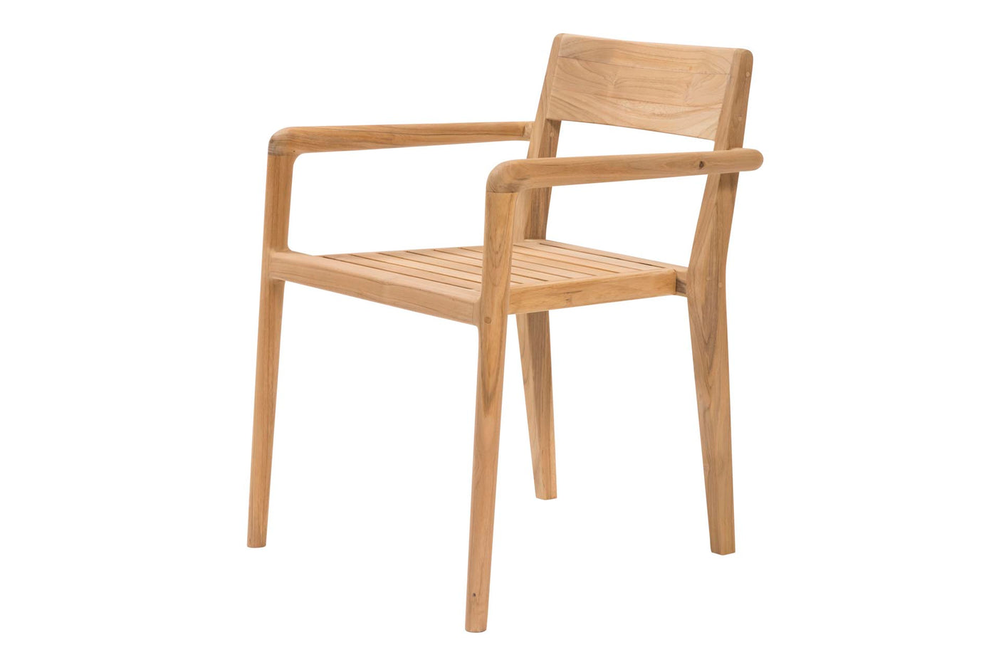 Teak wood outdoor chair with armrests on a white background