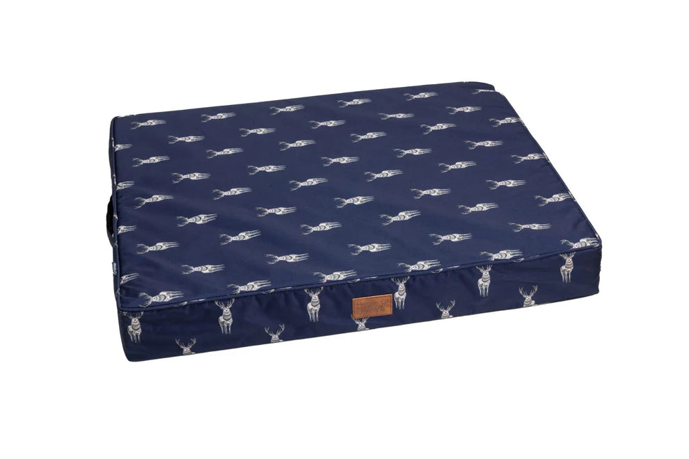 Navy Stag Water Resistant Mattress Dog Bed
