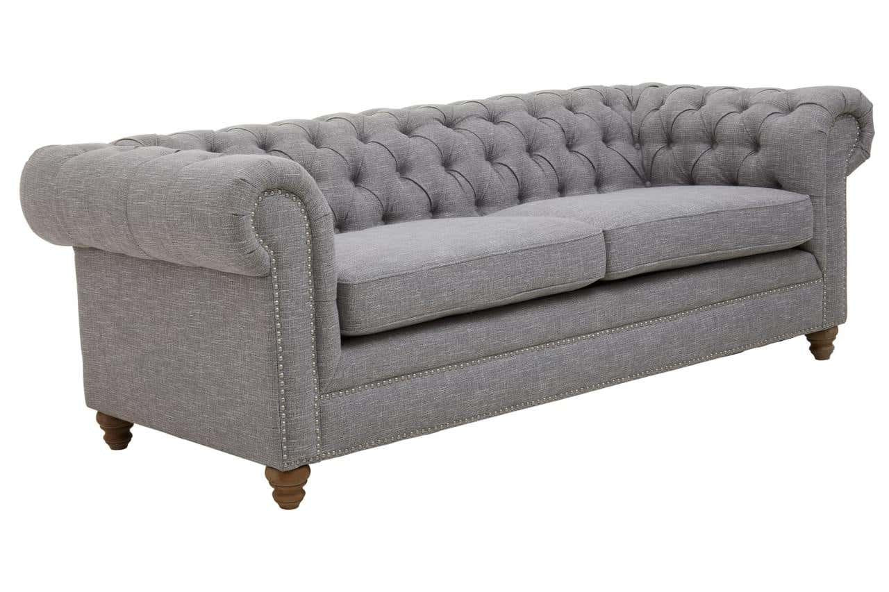 Esme Three Seater Grey Linen Chesterfield Sofa