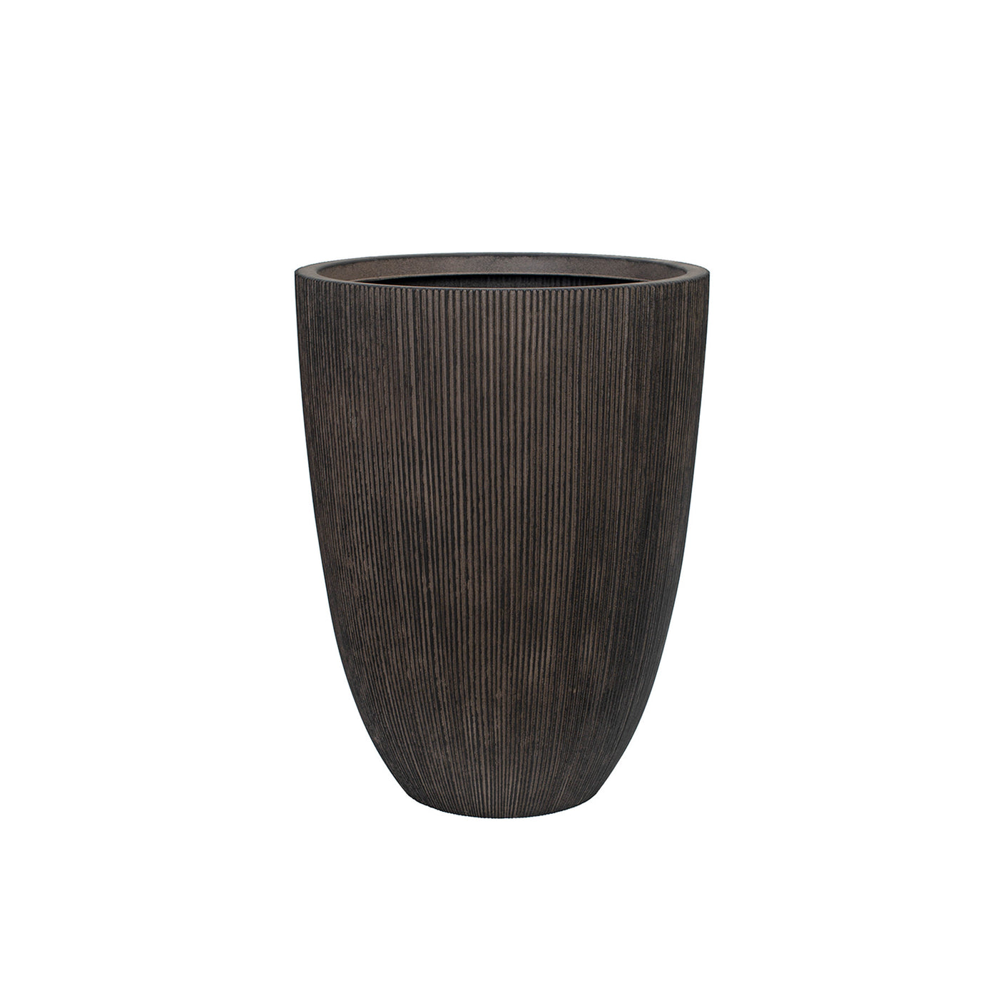 Dark brown planter with textured surface on a white background