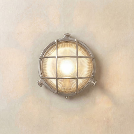 Grand cabin bulkhead outdoor wall light in satin nickel on a neutral wall