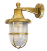 Raw brass tiller wall lantern against a white background