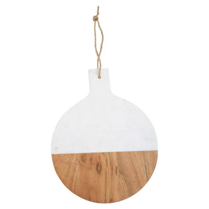 The Loxley Round Paddle Board with Marble Handle hanging from its jute loop.