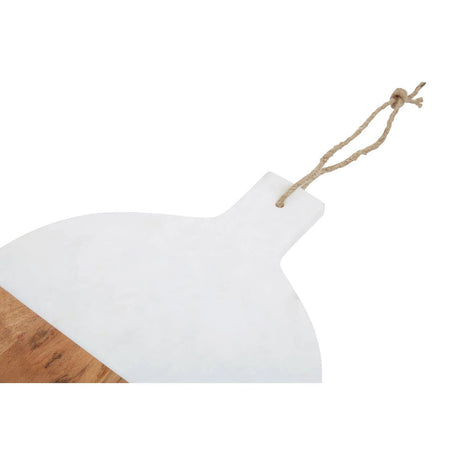 Close-up of the white marble handle and jute hanging loop on the Loxley Round Paddle Board.