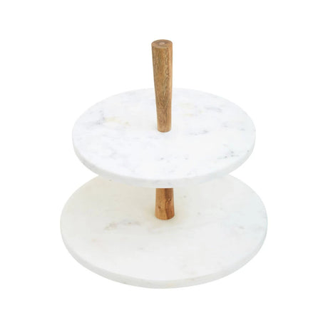 The Loxley Two Tier Marble and Acacia Wood Cake Stand from above.