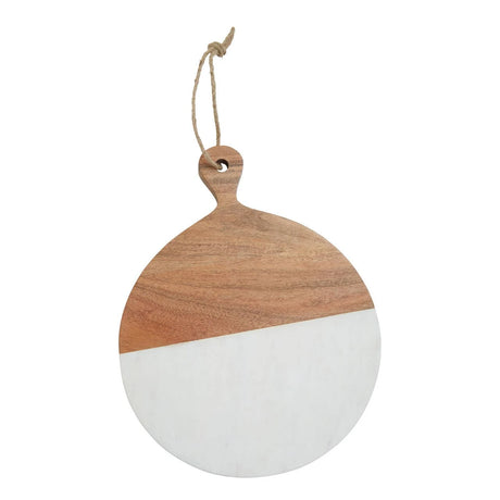 The Loxley Round Paddle Board with Acacia Handle hanging from its jute loop.