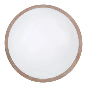 The Solace Mango Wood Serving Bowl from above, showing the white interior and mango wood rim.