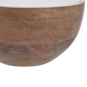 Close-up of the banded mango wood grain on the outside of the Solace Serving Bowl.