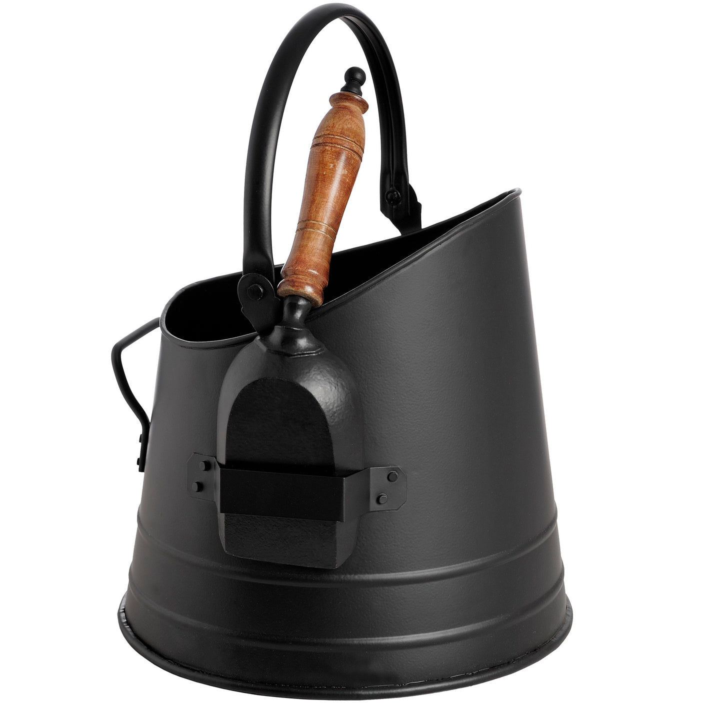 Black Coal Bucket with Teak Handled Shovel