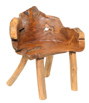 Wooden chair with natural, organic design on a white background
