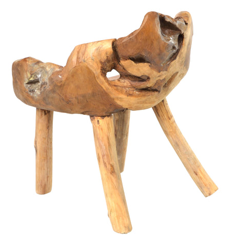 A teak root chair with a natural, organic design on a white background