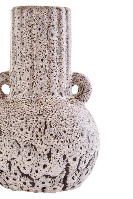 Freya Speckled Brown Stoneware Bud Vase, shown from another angle.