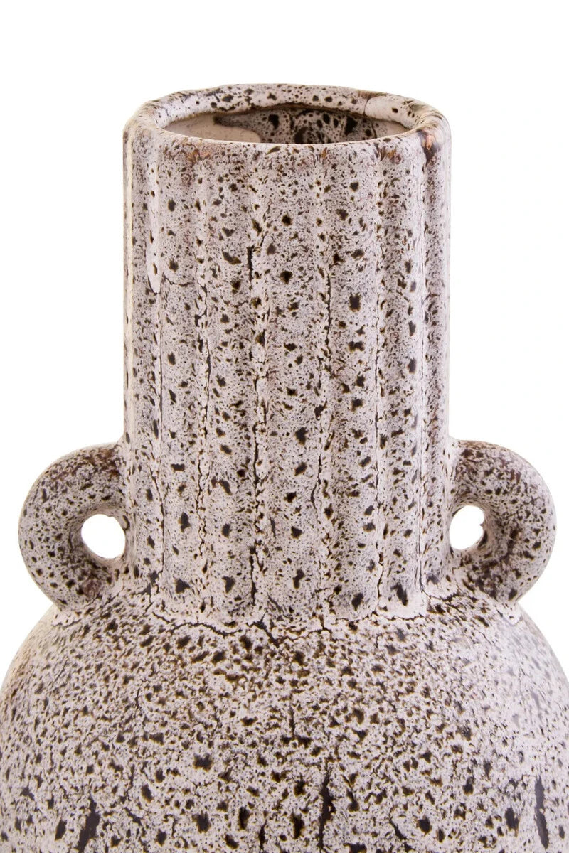 Freya Speckled Brown Stoneware Bud Vase, detail of the speckled finish.