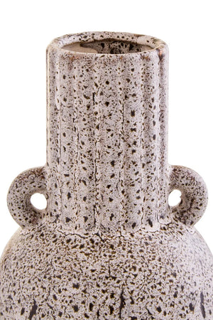 Freya Speckled Brown Stoneware Bud Vase, detail of the speckled finish.
