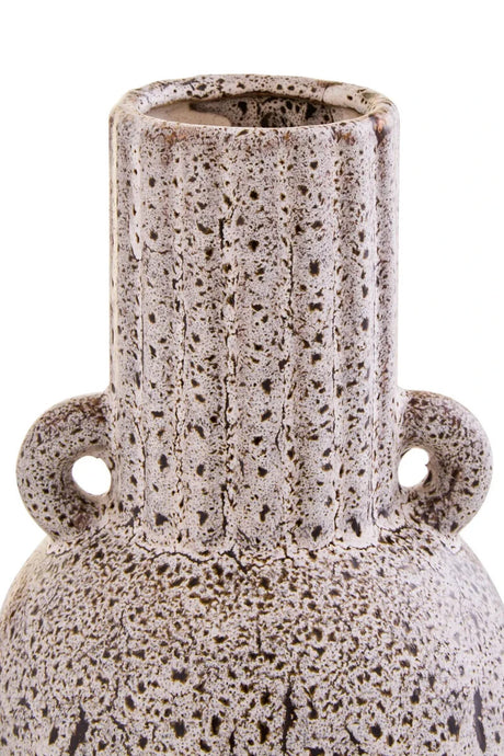 Freya Speckled Brown Stoneware Bud Vase, detail of the speckled finish.