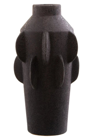 Iona Black Textured Stoneware Large Vase, a large black glazed stoneware vase with a sculpted finned profile and subtle speckled texture.