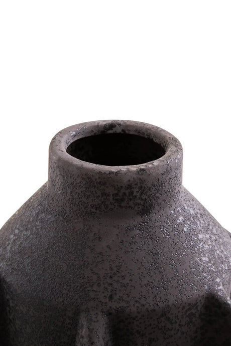 Iona Black Textured Stoneware Large Vase, shown from another angle.