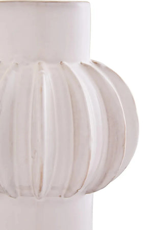 Close-up of the ribbed cream glaze on the Freya bubble vase