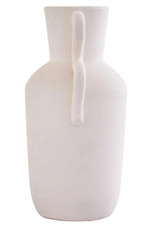 Tova White Tall Vase with Abstract Handles, alternative view.