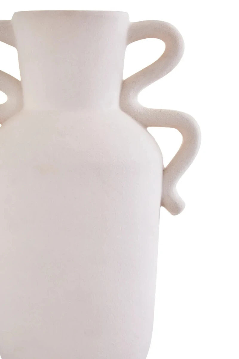 Tova White Tall Vase with Abstract Handles, shown from another angle.