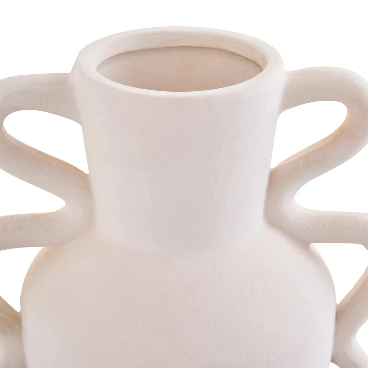 Tova White Tall Vase with Abstract Handles, detail of the abstract handles.