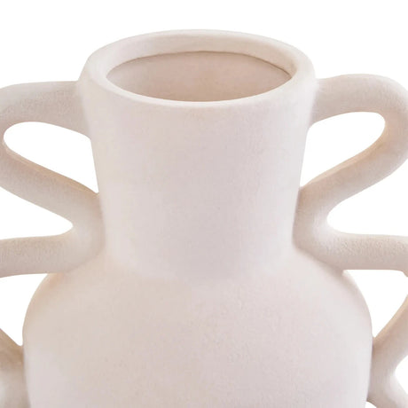 Tova White Tall Vase with Abstract Handles, detail of the abstract handles.