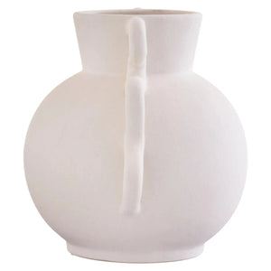Tova White Wide Vase with Abstract Handles, alternative view.