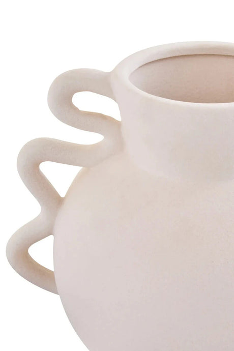 Tova White Wide Vase with Abstract Handles, detail of the abstract handles.