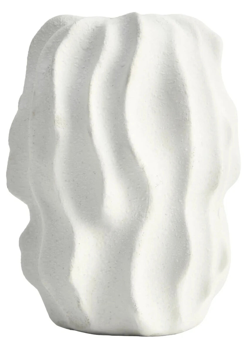 Soren White Textured Bud Vase, a small white bud vase with a sculptural, ridged textured surface.