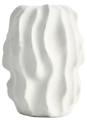 Soren White Textured Bud Vase, a small white bud vase with a sculptural, ridged textured surface.