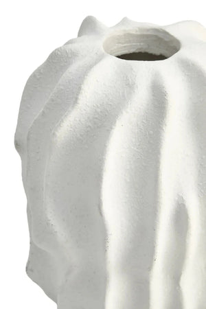 Soren White Textured Bud Vase, detail of the surface finish.