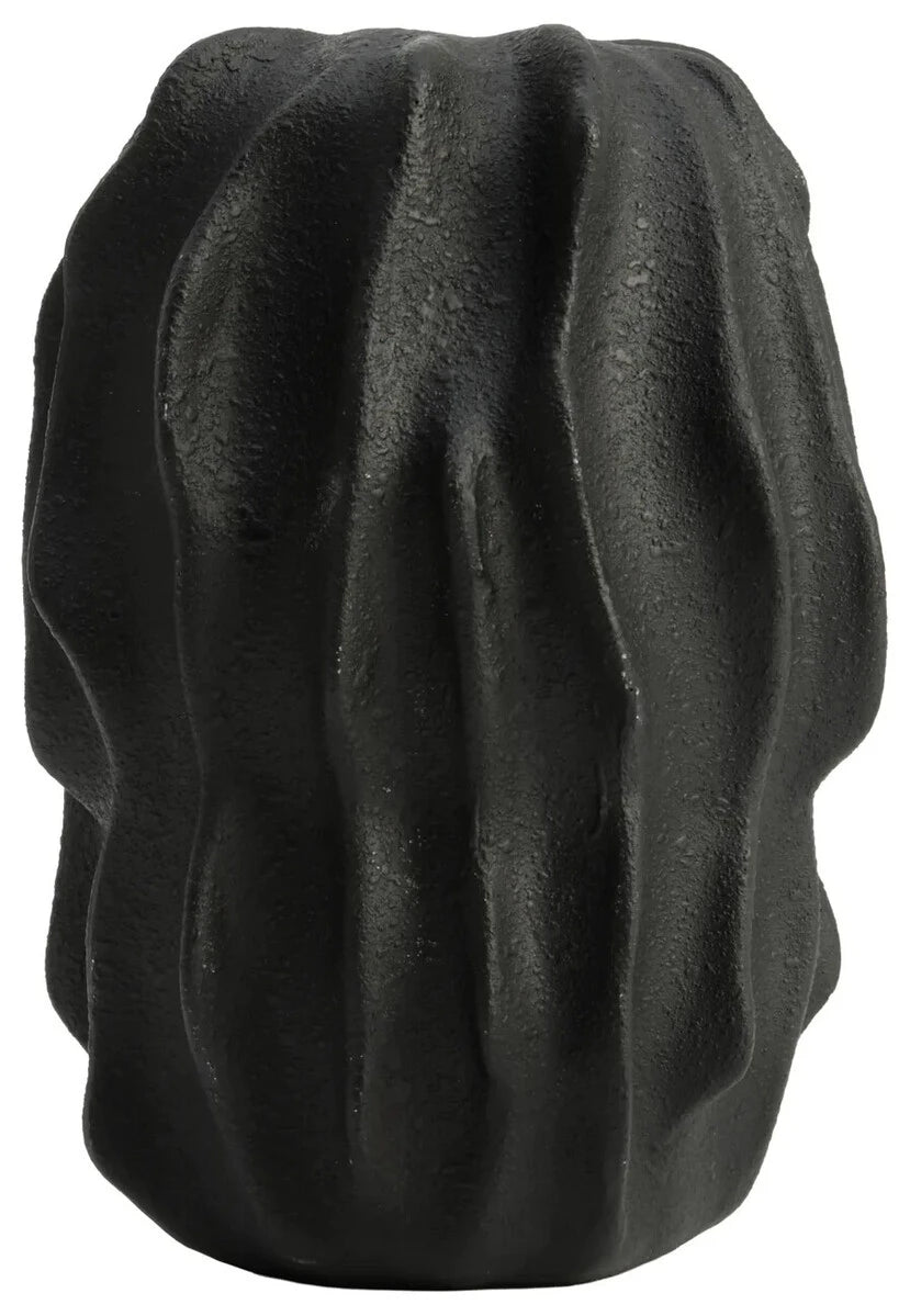 Soren Black Textured Bud Vase, a small black bud vase with a sculptural, ridged textured surface.