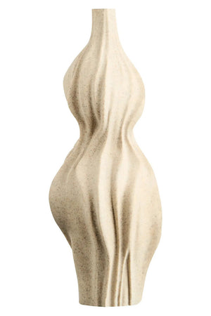 A wavy beige ceramic vase on a white background