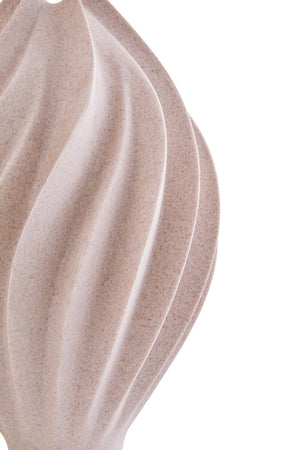 Close-up of a textured beige ceramic vase on a white background