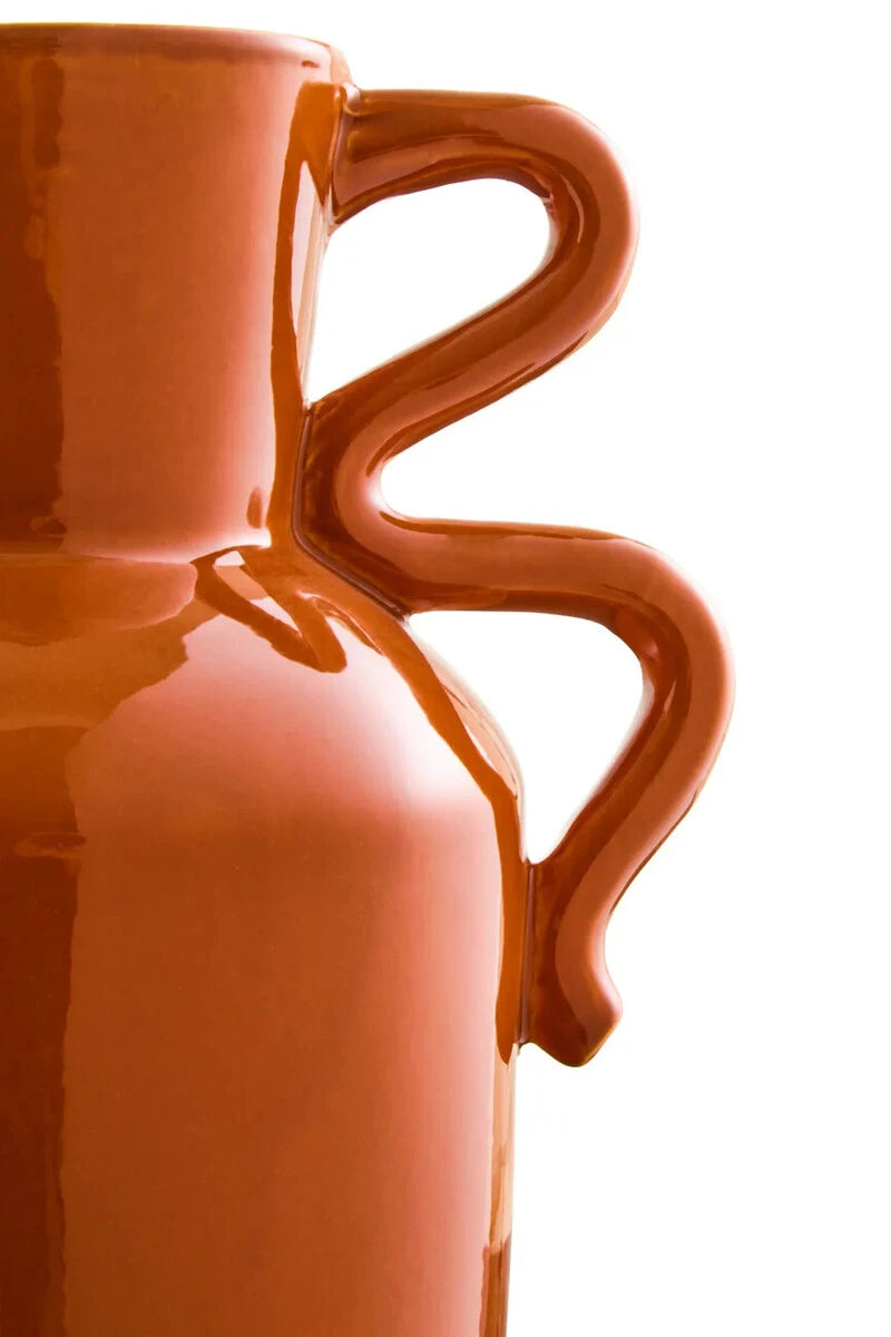Tova Burnt Orange Tall Vase with Abstract Handles, alternative view.